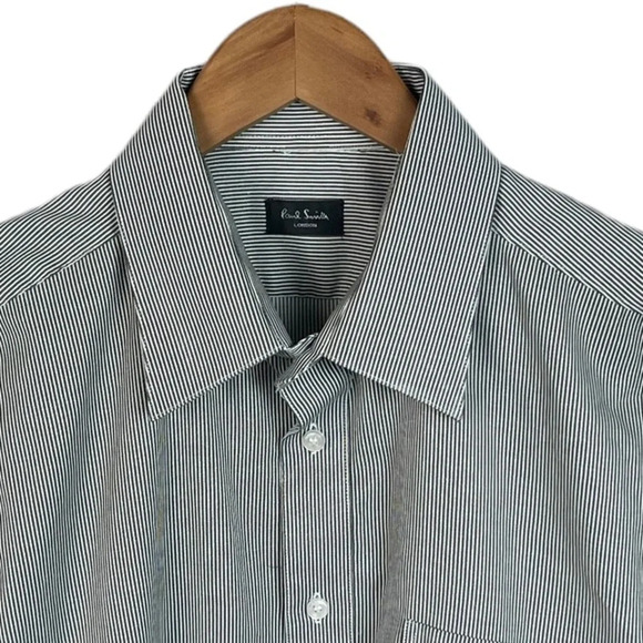 BF947 Mens Paul Smith London Designer Striped Short Sleeve Button Down Shirt XL - Picture 3 of 4